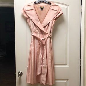 Pink A line dress with a wide shawl collar
